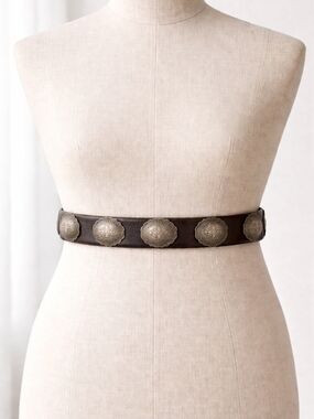 1970s Concho Belt Leather Western Boho festival Tie Waist Adjustable Brown